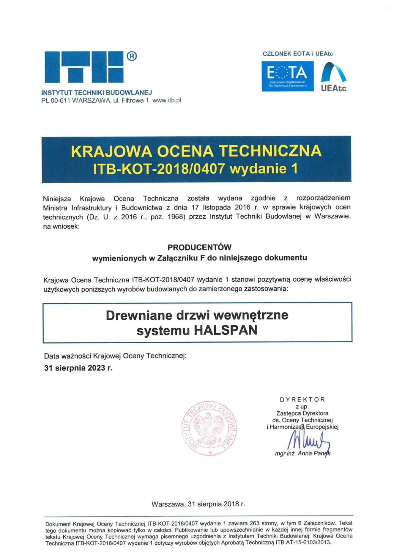 Certyfikat EI60 2